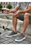 Men's Gray White Lace-Up Leather Classic Shoes Casual Sports Stylish High Flat Sole Comfortable Sneaker - 6