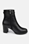 Women's Genuine Leather Thick Heeled Non-Slip Sole Zippered Black Winter Ankle Boots 2599 - 4