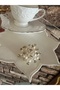 6 Pieces Star Model Ecru Embroidered Cocktail & Coffee Serving Napkins with Pearl Brooches - 4