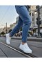 Men's White Laced Skin Leather Classic Shoes Casual Sports Stylish High Flat Sole Comfortable Sneaker - 3