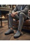 Men's Suede Gray Black Sole Sports Durable Casual Shoes High Thick Sole Banded Sneaker - 3