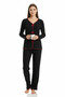 Night Premium Women's 4-Piece Ribbed Set – Black with Red Ribbing (Pajama Top, Pants, Bikini Set) - 2