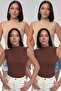 Women's 2 Bitter Brown 2 Cream 4-Piece Sleeveless Bodysuit Zero Sleeve High Neck Flexible Bodysuit
