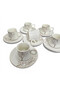 6-Person Turkish Coffee Cup Set |   White Patterned |   Gold Detailed Porcelain - 6