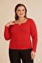 Women's Plus Size Square V Hollow Neck Metal Accessory Long Sleeve Stretchy Crepe Blouse - 7