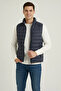Men's Inflatable Zippered Water Repellent Quilted Lined Vest with Pockets - Navy Blue