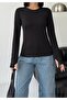 Women's 2-Piece Basic Crew Neck Body Black Cotton Blouse with Finger Detail - 5