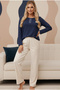 Navy Blue Floral Embroidery Cotton Knitted Interlock Pajama Set 25226009 - 2