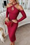 Women's Off-The-Shoulder Drop Detail Halter Neck Rhinestone Midi Dress - 2
