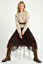 Lace Detailed Asymmetrical Midi Skirt Lmc0087 Brown