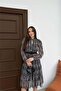 Women's Grey Collar Tie Detail Small Print Chiffon Lining Dress Dpelb05 - 6
