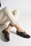 Women's Double Strap Studded Casual Ballerinas Bitter Brown Patent Leather - 2