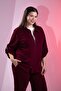 Plus Size Women's Zip Detail 2-Piece Set Burgundy - 7