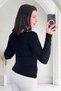 Women's Black Sweetheart Neckline Ribbed Knitwear Sweater - 3