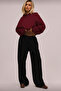 Black Wide Leg Burgundy Hooded Sweatshirt Tracksuit Set