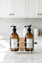 Home 2-Piece Amber Glass Soap Dispenser Set 500 ml - Kitchen Set with Sponge Compartment and White Metal Stand - 3