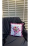 Decorative Pink Floral Patterned Checkerboard Throw Pillow Cover with Tassel Detail 43*45
