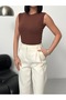 Women's 2 Brown 2 Black Crew Neck Cotton Sleeveless Bodysuit Zero Sleeve Bodysuit Cotton T-Shirt Beige Crew Neck - 6