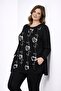 Women's Plus Size Black, Print and Stone Detail, Side Slit Blouse 65N39347