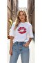 Women's Red Lipstick Lip Printed Oversized T-Shirt Casual