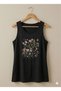 Flowers Printed Women's Black Off-The-Shoulder Strap Summer Cotton T-Shirt - 3