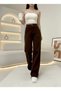 Women's Bitter Brown Stretch Fabric Super High Waist Wide Leg Denim Palazzo Pants