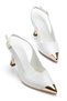 Women's White Patent Leather Gold Toe Detailed Special Design Thin Heeled Shoes