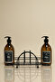Home 2-Piece Amber Glass Soap Dispenser Set 500 ml - Kitchen Set with Sponge Compartment and Black Metal Stand - 3