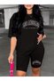 Women's Losangeles Printed T-Shirt and Short Leggings Bottom Top Set