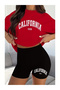 Women's California Printed T-Shirt and Leggings Bottom Top Set