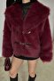 Women's Burgundy Pocket Lined Oversized Fur Jacket Mlb135 - 5