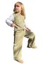 Girl's Pocket Flower Embroidered Sleeves Knitwear Model Gabardine Fabric Green Color Double Set - 2