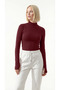 Women's Burgundy Finger Detail Semi-Turtleneck Bodysuit