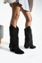 Diva Black Suede Boots with Zipper Detail and 6 cm Heel - 2