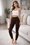 Brown High-Waisted Leggings with Fleece Inside Corded Fabric Shaping / Sculpting - 3
