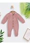 Baby Girl Knitwear Jumpsuit Buttoned Collar Detailed Long Sleeve Winter Baby Jumpsuit Pink - 2