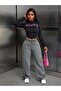Women's Gray Elastic Waist Wide Leg Denim Pants - 4