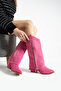 Diva Fuchsia Suede Boots with Zipper Detail and 6 cm Heel