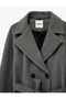 Long Sleeve Pocketed Belted Buttoned Long Melton Coat - 3