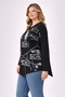 Women's Plus Size Black, Print Stone Detail, Asymmetric Viscose Blouse 65N39345 - 3