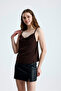 Women's Stone Detailed Rope Strap Collar Brown Blouse - 4