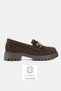 Women's Brown Suede Genuine Natural Leather Size 36-41 Buckle Loafer Shoes