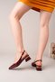 Women's Burgundy Patent Leather Strappy New Season Low Heel Shoes with Golden Buckle - 7