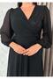 Women's Double-Breasted Collar Top Block Sequin Waist Detail Lined Side Zipper Chiffon Long Sleeve Maxi Evening Dress - 2