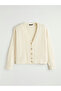 Ecru V-Neck Self-Patterned Women's Knitwear Cardigan - 5