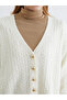 Ecru V-Neck Self-Patterned Women's Knitwear Cardigan - 3