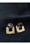 Black Stone Detailed Textured Gold Earrings - 2