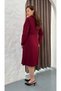 Women's Plus Size V-Neck Seashell Brooch Long Sleeve Stretchy Midi Evening Dress 25101 - 9