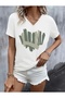 Graphic Heart Printed Women's Oversize V-Neck T-Shirt