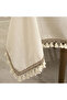 Raw Linen Organic Cream Brown Striped Pompom Tablecloth - 3